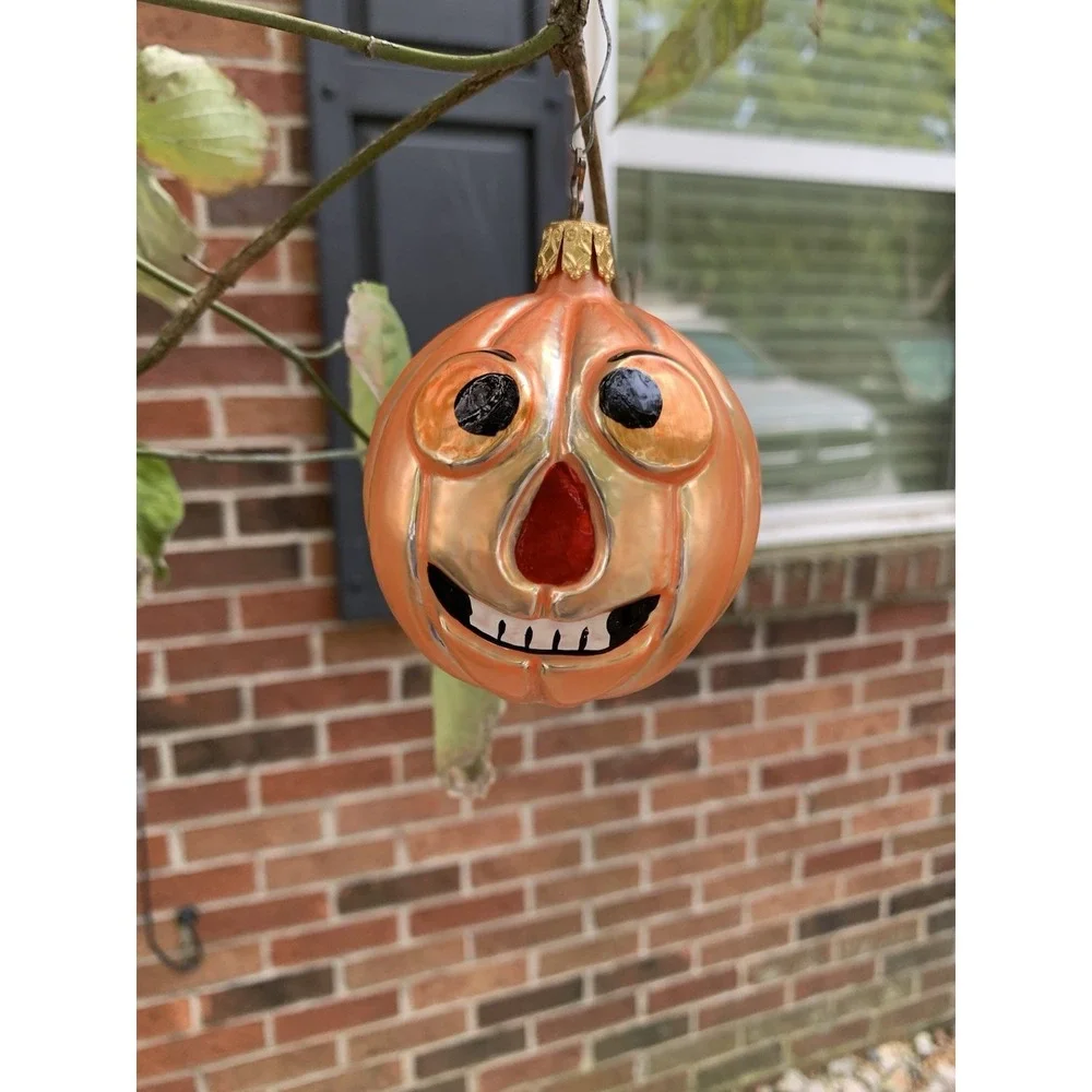 Halloween Pumpkin Jack O Lantern Glass‎ Ornament 3